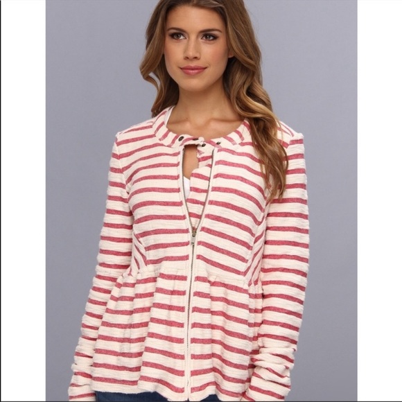 Free People Jackets & Blazers - Free People red white striped peplum jacket